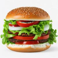 Vegetable Burger on White Background, Delicious Plant-Based Meal, AI Generated photo