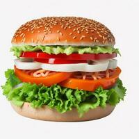 Vegetable Burger on White Background, Delicious Plant-Based Meal, AI Generated photo