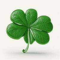 Shamrock Four Leaf Clover on White Background, AI Generated photo