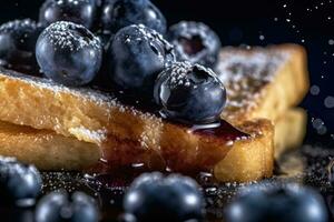 Blueberry toast, macro shot of a fresh breakfast with Dripping Honey, AI Generated photo