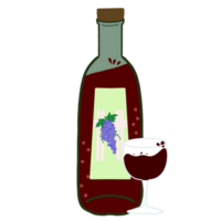 Wine drinking glass and grape wine bottle png