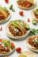 Tasty Tacos on White Background, AI Generated photo