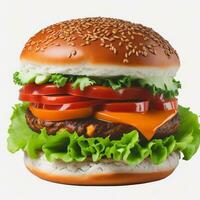 Vegetable Burger on White Background, Delicious Plant-Based Meal, AI Generated photo