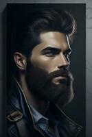 Portrait of a Handsome Young Man with a Stylish Beard and Mustache. Men's Beauty and Fashion, AI Generated photo