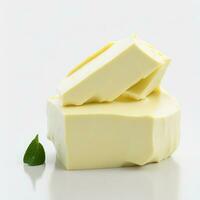 Butter on a cutting board on a white background. Generative AI photo