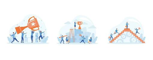 Business concept. success of teamwork, People working on their role.people celebrate success achievment, Success. Way up. set flat vector modern illustration