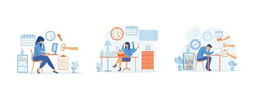 Multitasking and Time Management Concept.  set flat vector modern illustration