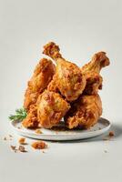 Fried Chicken Delight, Crispy and Golden on a White Background, AI Generated photo