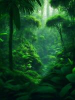 Green beautifull jungle background, Generative AI Illustration. photo