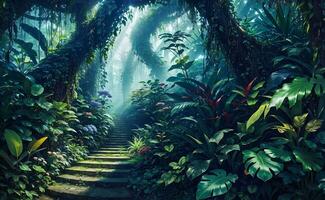 A beautiful magical elf jungle, nature background. photo