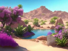 Beautiful oasis in desert, Generative AI Illustration. photo