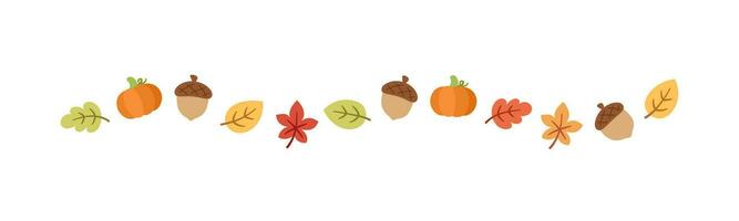 Autumn leaves and elements separator border for Fall and Thanksgiving season. Vector isolated on white background.