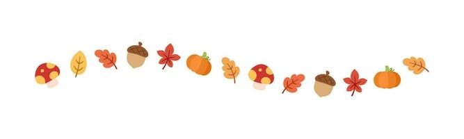 Autumn leaves and elements separator border for Fall and Thanksgiving season. Vector isolated on white background.