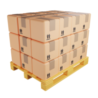 Stack parcel box on pallet clipart flat design icon isolated on transparent background , 3D rendering logistic and delivery concept png