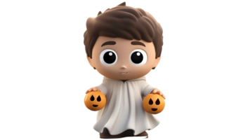 a cartoon boy in a halloween costume holding two pumpkins ai generative png