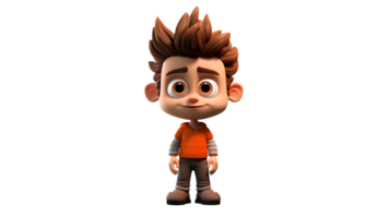 cartoon boy with brown hair and orange shirt ai generative png