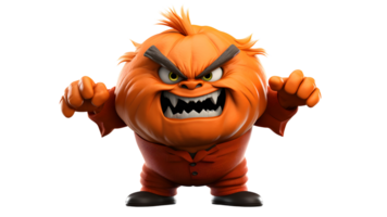 ett orange monster med en stor mun och arg ansikte ai generativ png