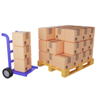 pakket doos is aangeklaagd Aan pallet clip art vlak ontwerp icoon geïsoleerd Aan transparant achtergrond , 3d renderen logistiek en levering concept png