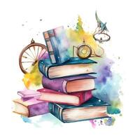 Beautiful Watercolor Fantasy bookshelf clipart illustration Background Generative Ai photo