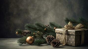 Embracing the Magic of Christmas through Fir Branches and Gifts, AI Generated photo