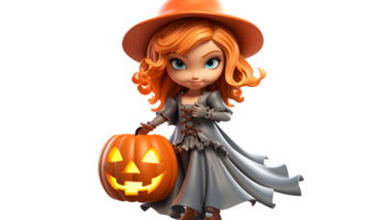 a halloween cartoon girl holding pumpkins on her back  ai generative png