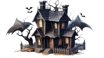 halloween house with a tree and pumpkins on the front ai generative png