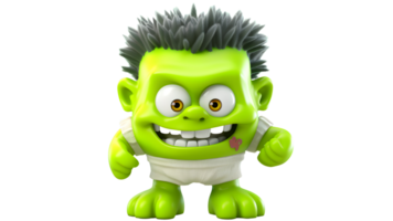 uma desenho animado verde monstro com Preto cabelo e uma Preto camisa ai generativo png