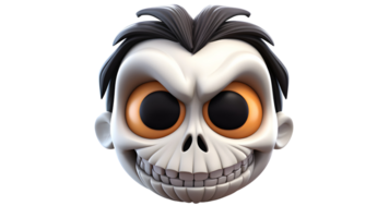 ai generative cartoon skull with orange eyes and a black hair png