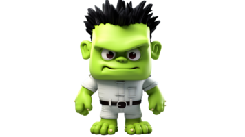 a cartoon green monster with black hair ai generative png