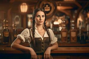 mujer barman cerveza modelos generar ai foto