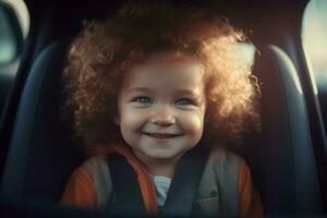 Child curly safety car seat. Generate Ai photo