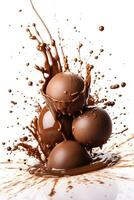 A chocolate ball splash isolated on white background photo