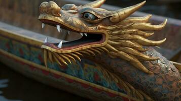 A wooden dragon head of dragon boat photo