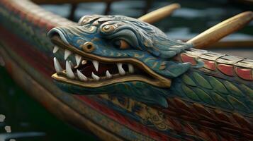 A wooden dragon head of dragon boat photo