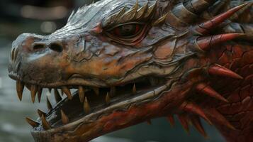 A wooden dragon head of dragon boat photo