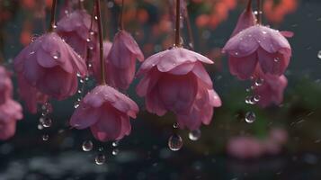 A close up of a beautiful lavender bulbous begonia flowers with raindrops photo