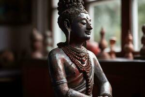 A golden statue of a buddha in temple photo