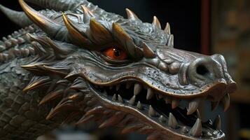 A wooden dragon head of dragon boat photo