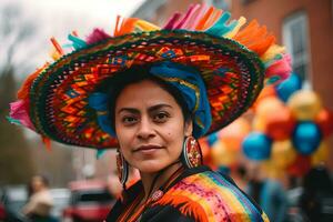 A woman wearing mexican sombrero hat photo
