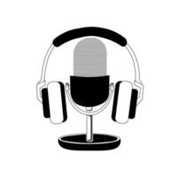 Old Microphone Headphone for podcast logo icon vector