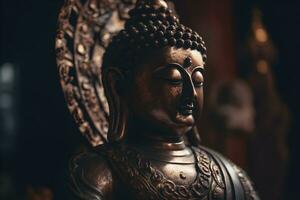 A golden statue of a buddha in temple photo