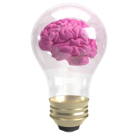 The brain in light bulb for creative or sci concept 3d rendering png