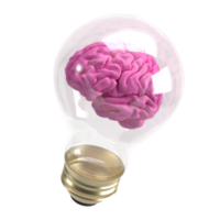 The brain in light bulb for creative or sci concept 3d rendering png