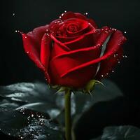 A Red Rose Flower With Water Drop In Dark Theme Generative Ai photo