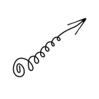 Vector black arrow doodle isolated icon on white background. Curly, swirl pointer design element.