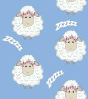 Beautiful colorful vector illustration of sheep in childish style with reference to sleep. Art for printing on fabrics, wallpapers and other uses.