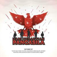 Square Hari Kesaktian Pancasila or Pancasila Sanctity Day with red garuda and heroes and confetti vector