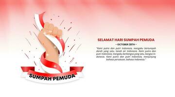 Hari Sumpah Pemuda or Youth Pledge Day background with a hand and confetti vector