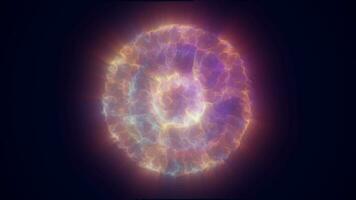mehrfarbig Energie glühend Kugel futuristisch Atom von elektrisch Magie Partikel und Energie Wellen Hintergrund video