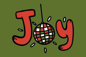 Joy Christmas groovy card with bright ball vector